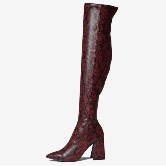 Steve Madden Experience Red Snake Thigh High Chunky Heels Boots New Womans - Picture 6 of 8